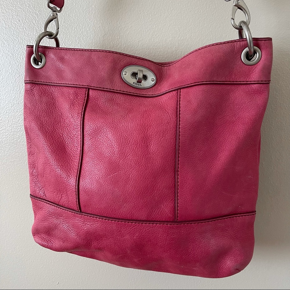Fossil Leather Hotpink Shoulder Crossbody Purse